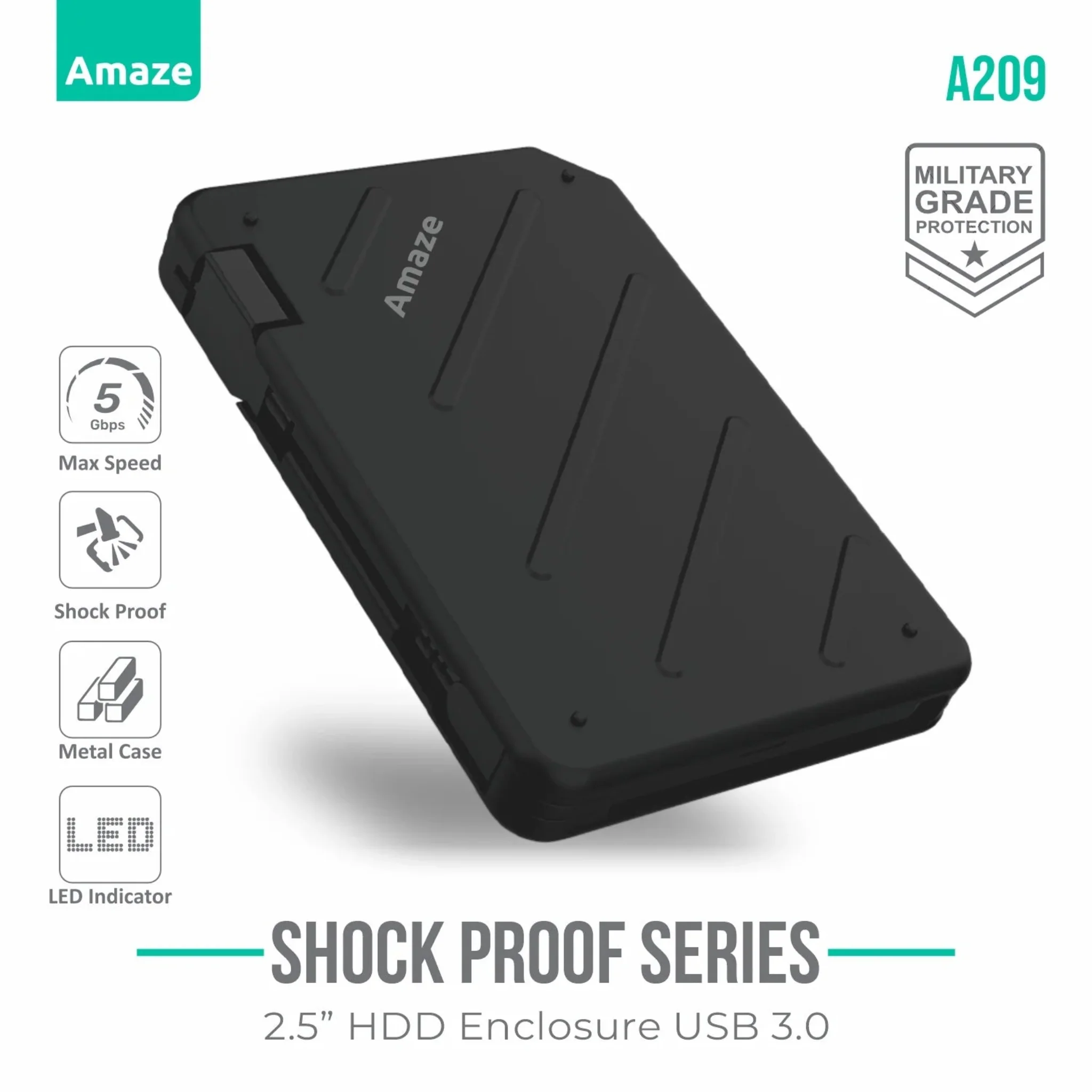 Amaze A209 Shockproof 2.5 Inch HDD Case USB 3.0
