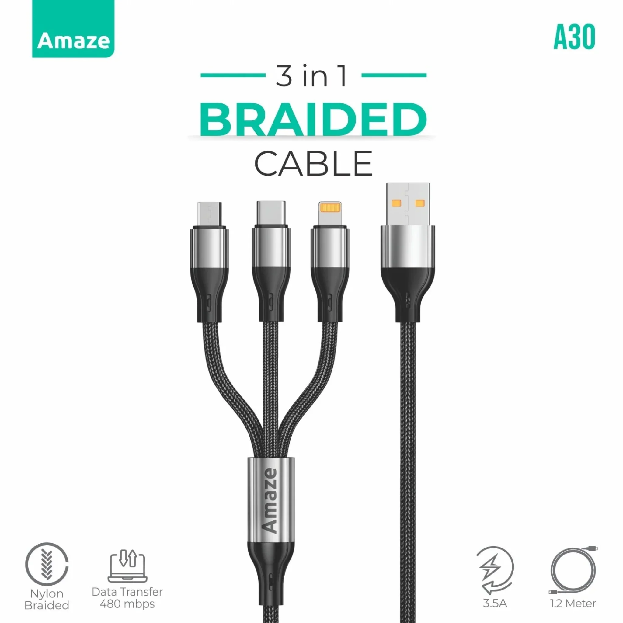 Amaze A30 3-in-1 USB Braided Cable