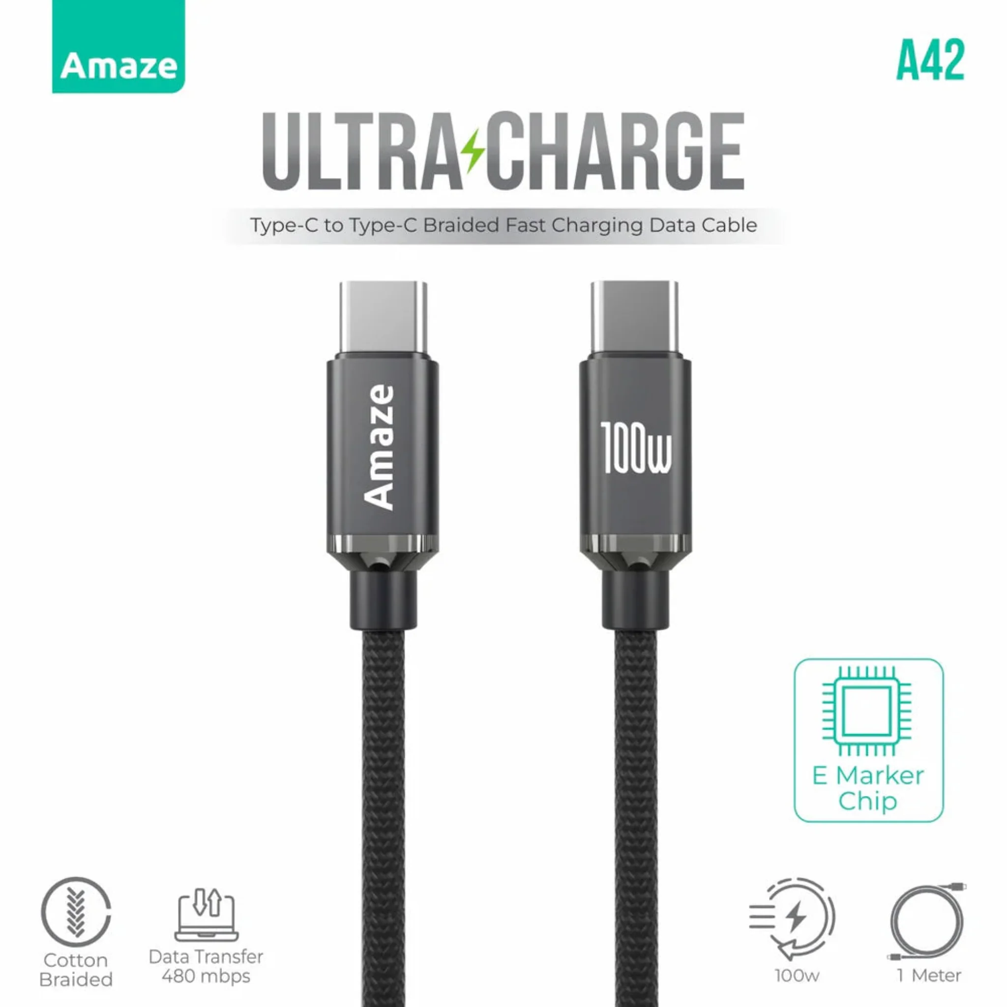 Amaze A42 Ultra Charge Type-C to Type-C Cable 100W - Black