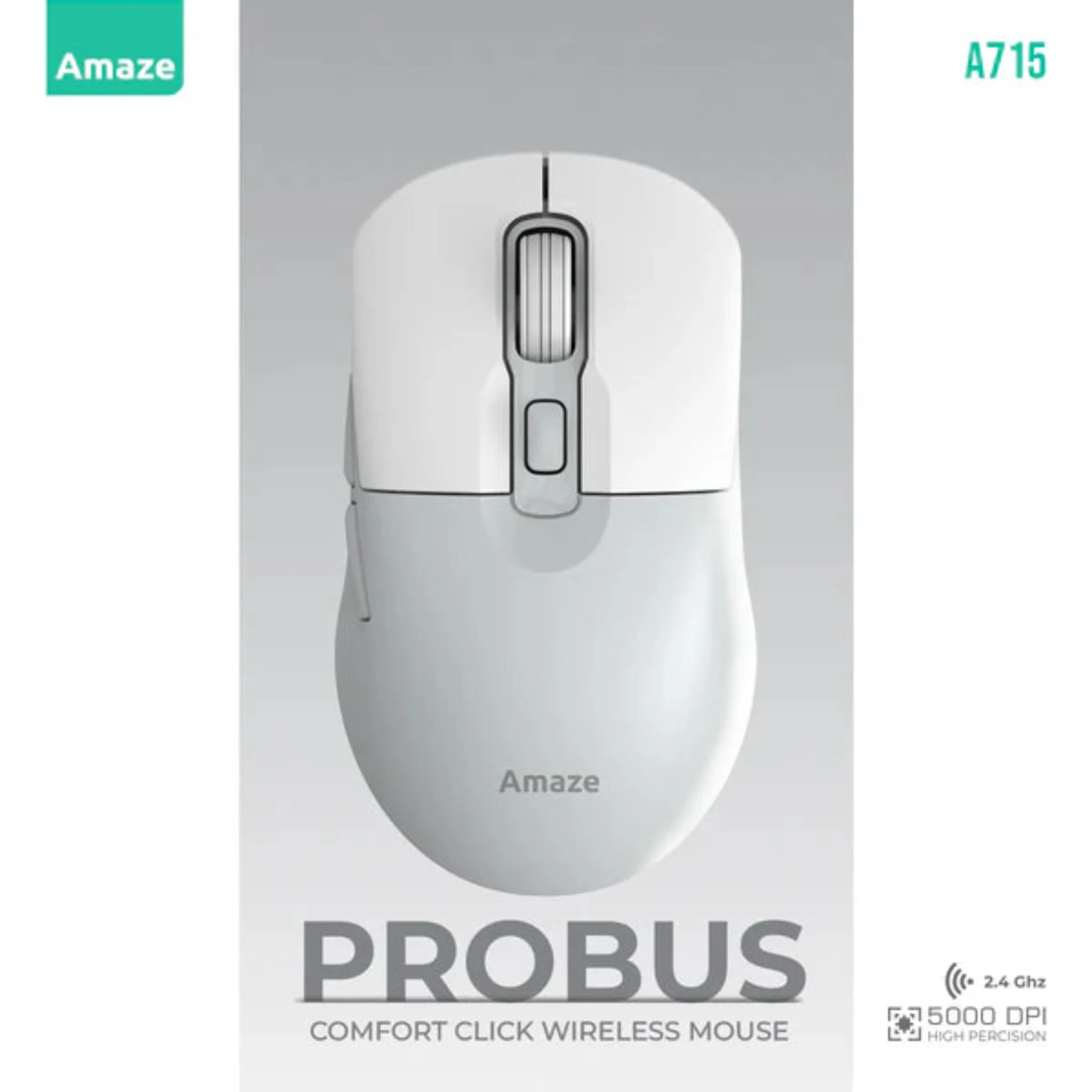 Amaze A715 ProBus Comfort Click Wireless Mouse - Silver/White