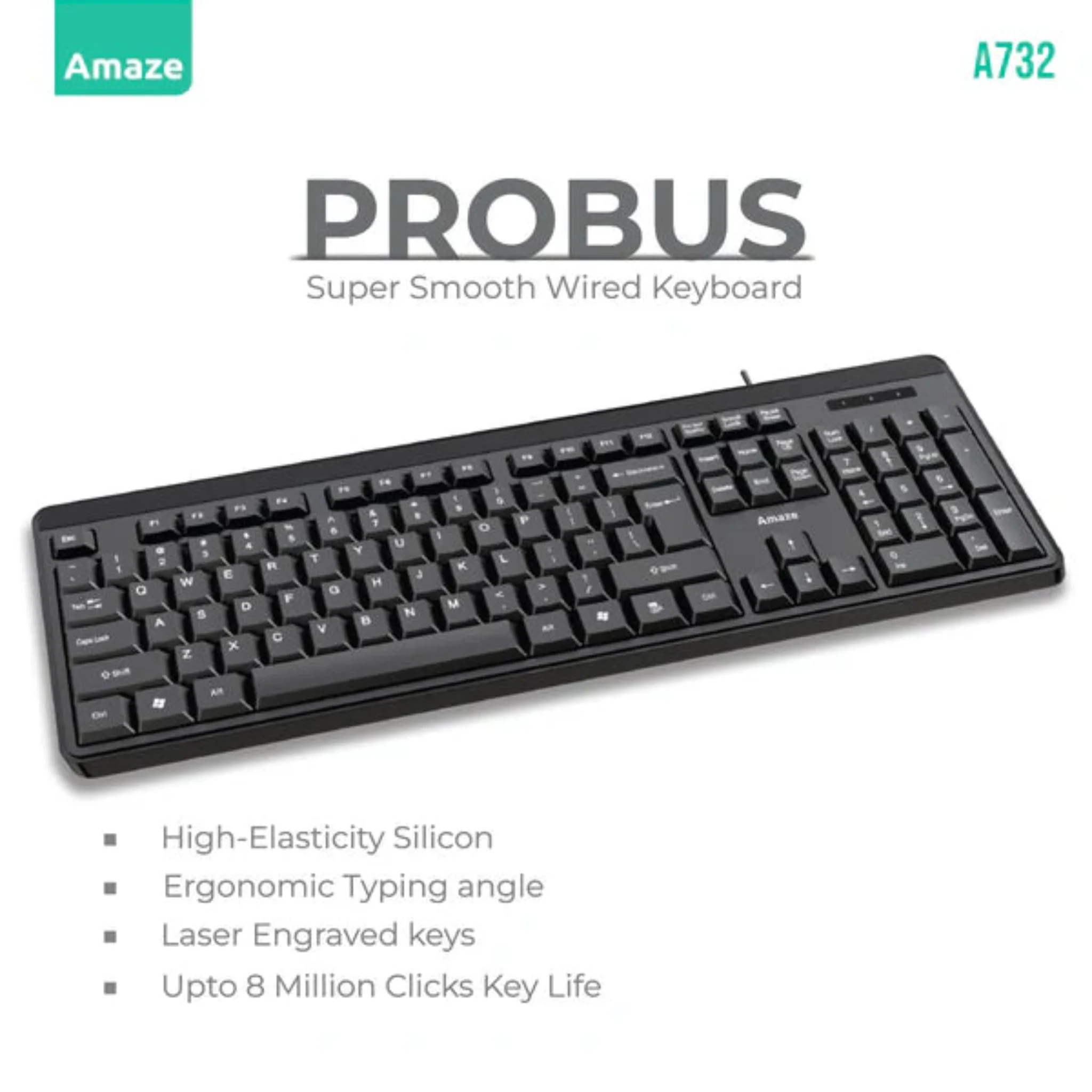 Amaze A732 ProBus Ergonomic Wired Keyboard - Black
