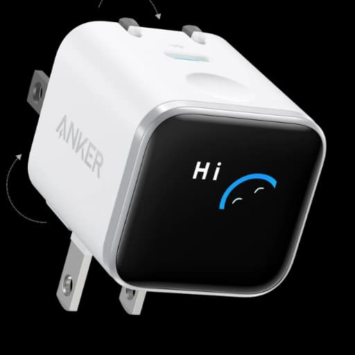 Front view of the Anker Nano Charger showcasing the device with the smart display.