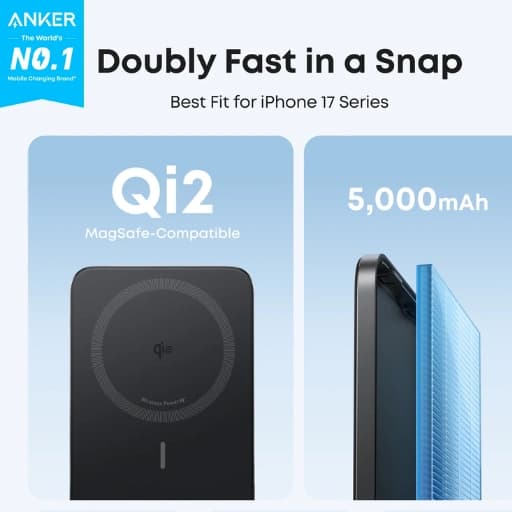 Anker Nano Power Bank 5K charging a device wirelessly with MagGo compatibility.