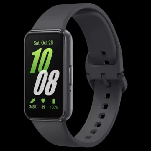 Fitness tracker with heart rate monitoring and 15-day battery life.